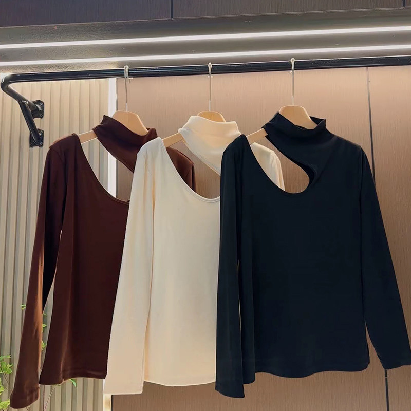加大码女装高领单侧露肩长袖小心机小衫胖妹妹时尚秋冬款性感上衣,淘宝优惠券,粉丝福利购,淘宝优惠卷
