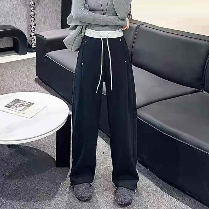 胖妹妹加肥拼色高腰阔腿长裤宽松遮胯大码女装纯色简约休闲裤子潮,淘宝优惠券,粉丝福利购,淘宝优惠卷