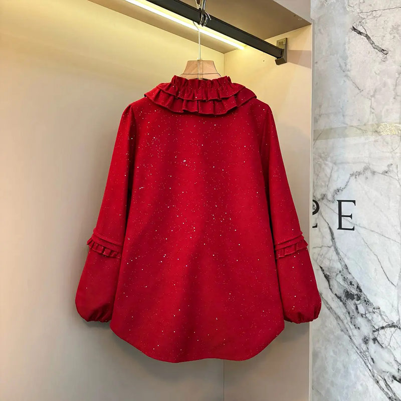 胖妹妹压褶领松紧腰袖口小衫宽松遮肚子大码女装百搭韩版休闲上衣 - 图0