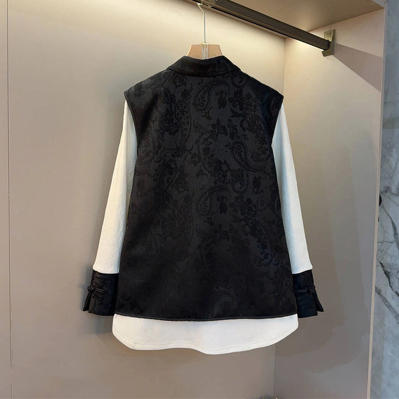 胖妹妹立领流苏盘扣国风马甲拼色袖口暗花小衫大码女装法式两件套,淘宝优惠券,粉丝福利购,淘宝优惠卷