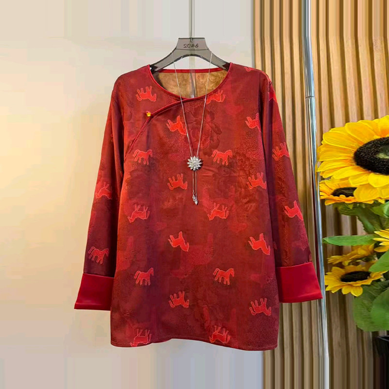 大码女装圆领挽袖新中式上衣胖妹妹2026新年款洋气复古风百搭小衫,淘宝优惠券,粉丝福利购,淘宝优惠卷