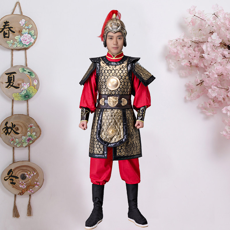 古装盔甲男古代将军士兵小兵服小将服装将士服装舞台演出服装戏服