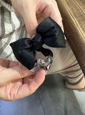 韩系水晶爱心无痕胖胖蝴蝶结皮筋高级感气质简约黑色醋酸头绳发饰