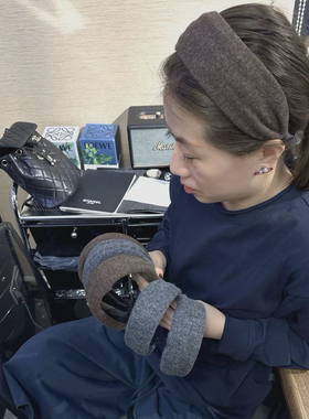 韩系秋冬羊毛呢高颅顶发箍高级感纯色针织头箍女百搭外出发捆发卡