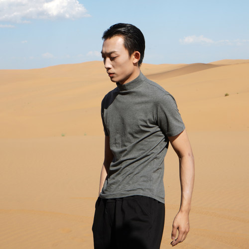 涂一TE607现代舞蹈练功服男士黑色小高领修身T恤基训芭蕾古典短袖 - 图0