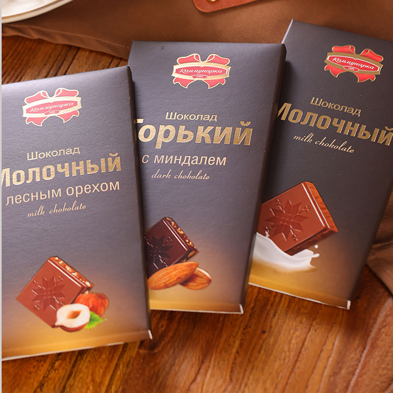 俄罗斯黑巧克力纯可可脂进口康美纳卡精致盒装排块健身代餐巧克力