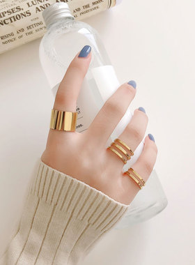 日韩金色戒指钛钢开口ins孔孝真