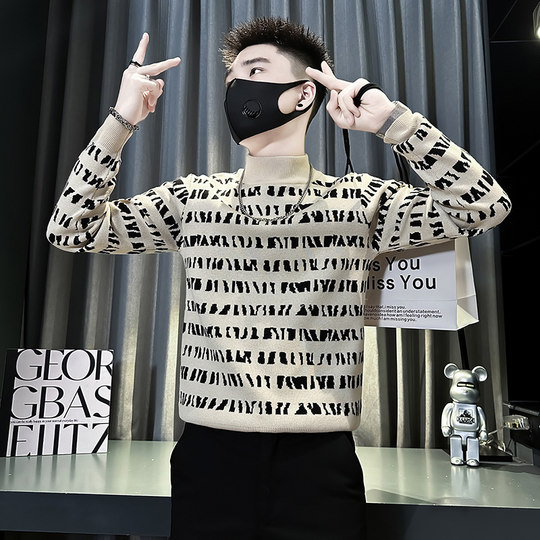 秋冬季痞帅炸街毛衣男款高级感针织衫2025新款潮流紧身内搭打底衫