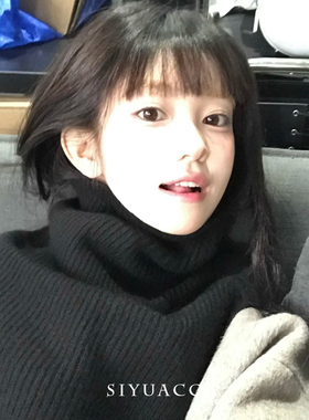 韩版黑色针织高领保暖披肩围脖女