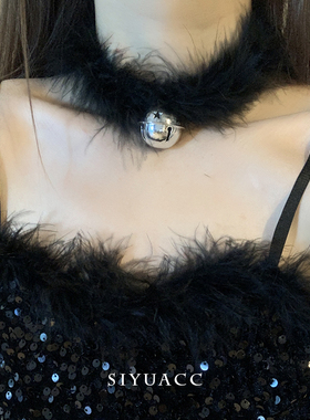 气质纯欲圣诞铃铛羽毛项链choker