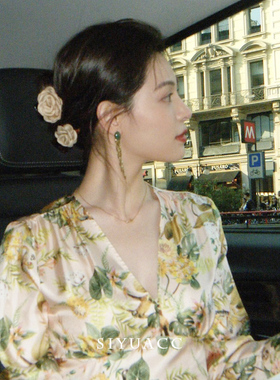 法式气质秋冬多花瓣山茶花抓夹女
