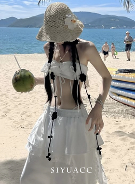 ins黑色花朵毛线颈链出游配饰女