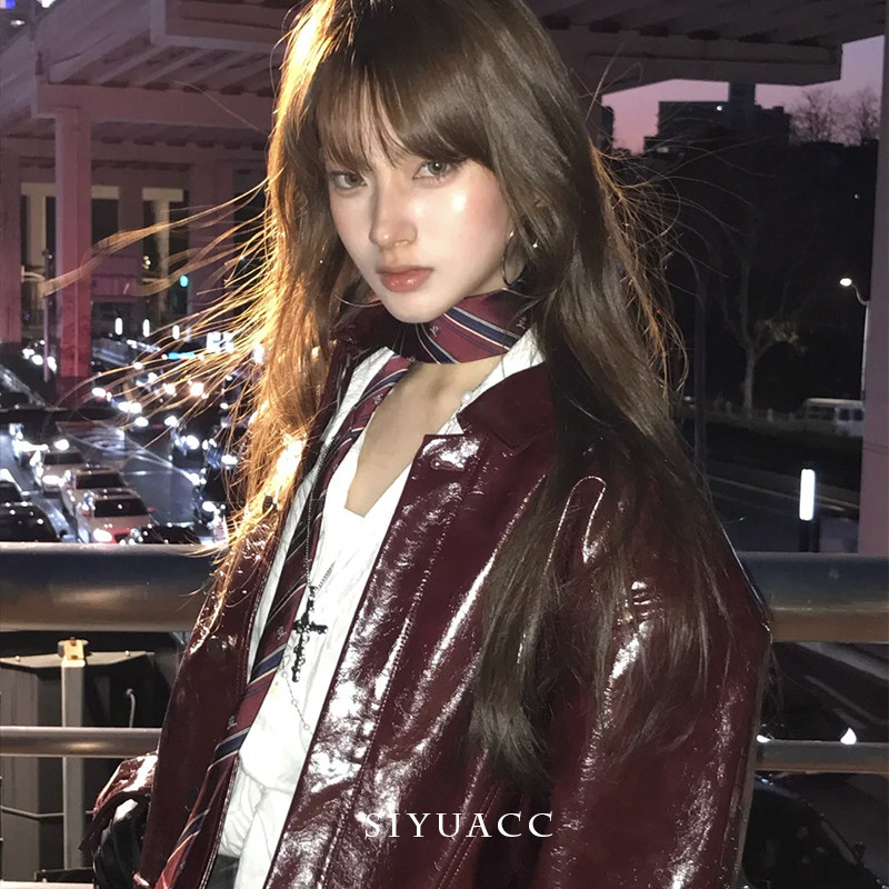 甜酷复古酒红条纹领带美式秋冬休闲vintage领巾时尚百搭配饰女,淘宝优惠券,粉丝福利购,淘宝优惠卷