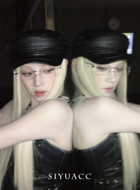 宋雨琦同款黑色PU皮鸭舌帽帽子女