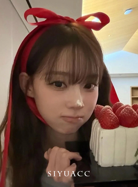 金玟庭同款红色蝴蝶结丝带发饰女