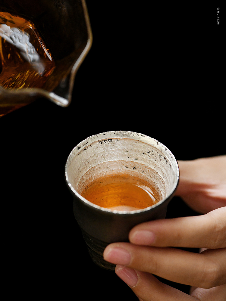 介直 黑釉银彩小醉杯 对杯酒杯茶杯咖啡杯子手工陶瓷餐具器皿芥埴 - 图0