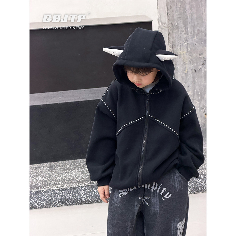 Q宝家童品11月新款 儿童卫衣冬季加绒拉链外套帽衫男童休闲上衣潮,淘宝优惠券,粉丝福利购,淘宝优惠卷