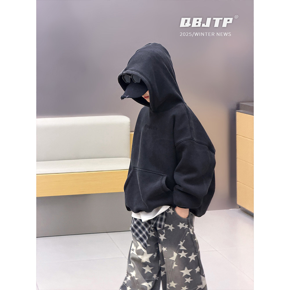 Q宝家童品12月新款 儿童韩系卫衣中大童冬装加绒连帽外套男童上衣,淘宝优惠券,粉丝福利购,淘宝优惠卷