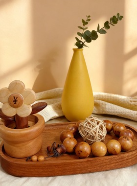 钥匙收纳玄关有钱花摆件入户放门口实木置物架托盘家用创意乔迁礼