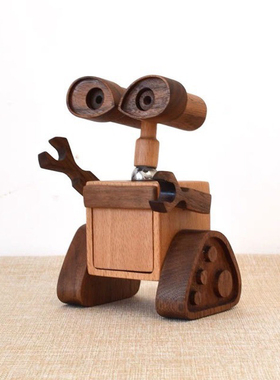 瓦力伊娃实木桌面摆件创意可爱原木装饰玩偶情侣新婚礼品节日礼物