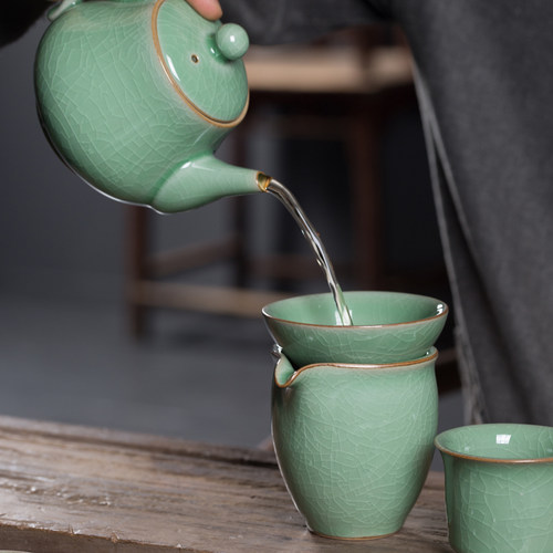 涵青堂龙泉哥窑冰裂纹茶具套装高档青瓷茶壶盖碗整套功夫茶具正品 - 图1
