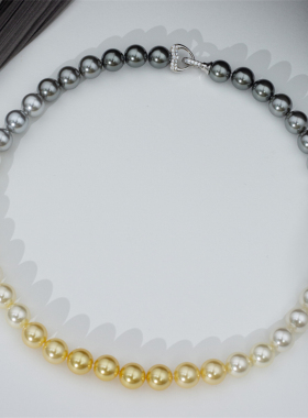 【四季彩】人造冷光澳白/大溪地珍珠渐变色 全珠串 珍珠项链