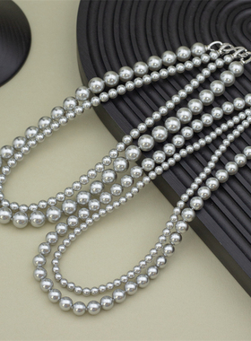 不止叠戴 S925银 超6种佩戴 人造冷光澳白/铂金灰全珠串 珍珠项链