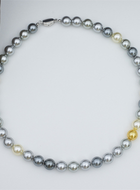 【格雷女孩】人造澳白/大溪地珍珠 混彩全珠串 珍珠项链