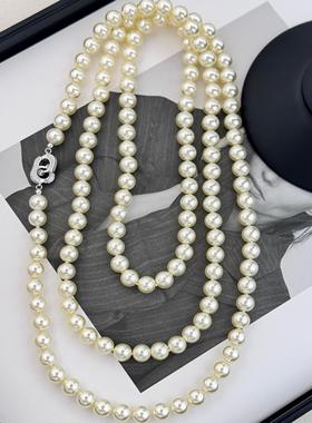 长项链银月高雅气质人造澳白项链