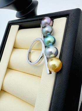 炫彩大溪地珍珠戒指人造珍珠s925