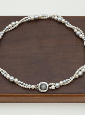 【蜜糖】人造大溪地奶灰/仿Akoya粉光珍珠 扭扭项链