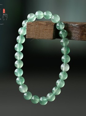 天然草莓晶圆珠绿晶转运珠手链