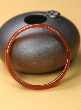 纯天然玛瑙冰种红色细窄扁条手镯