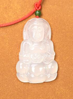 天然冰种白玉髓观音转运平安吊坠