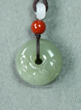 天然和田玉花开富贵平安扣玉吊坠