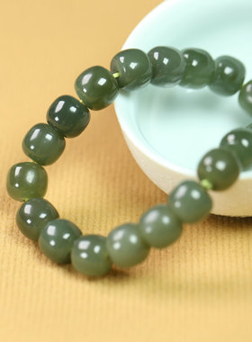 天然和田玉深晴水色老型珠桶珠