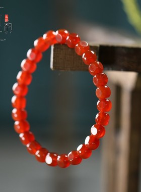 天然红魔方圆角方糖珠手链