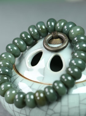 天然和田玉青玉算盘珠桶珠手链