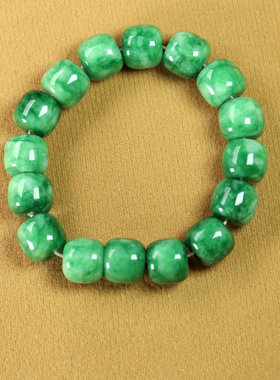天然干青翡翠老型珠满绿色手链