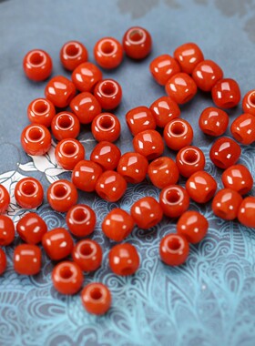 柿子红色玉石老型珠8*7mm孔3mm