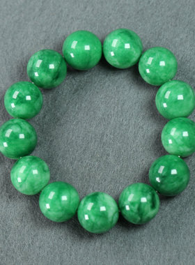 天然干青翡翠阳绿满绿色圆珠手链