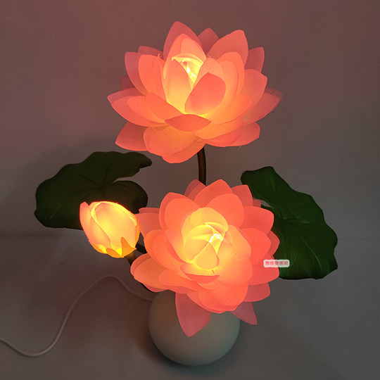 佛前灯USB插电莲花灯供佛长明灯LED观音供灯家用仿真荷花灯摆件