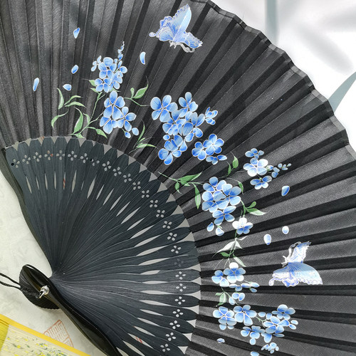 黑色手工折扇古风折叠扇子烤漆新中式女扇汉服旗袍舞蹈扇夏季纳凉 - 图1