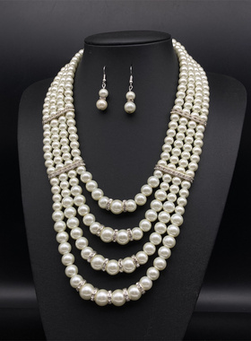 小众奢仿珍珠多层长款复古项链