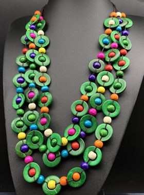 民族风手工多层彩色木珠项链棕色配饰日常毛衣链简约百搭necklace