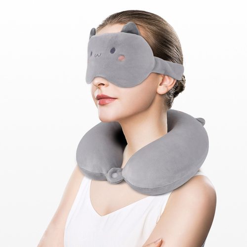 2025新款记忆棉U型枕办公室护颈枕旅行卡通眼罩二合一U形枕头 - 图1