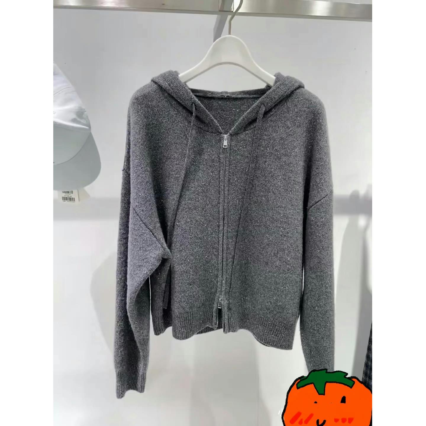 商场同款MM麦家连帽针织衫25年灰色日常通勤百搭开衫5GA234111 - 图1