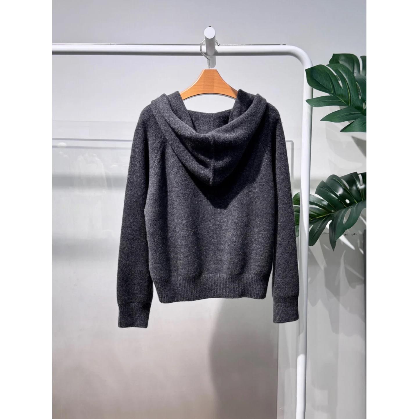 商场同款MM麦家连帽针织衫25年灰色日常通勤百搭开衫5GA234111 - 图0