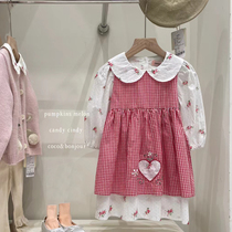 Korean version of children dress foreign air one-piece dress 2023 new girl embroidered embroidered doll collar red plaid princess dress