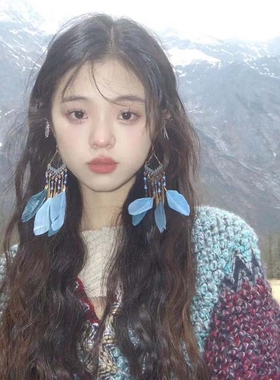 贰玥民族风羽毛女耳饰